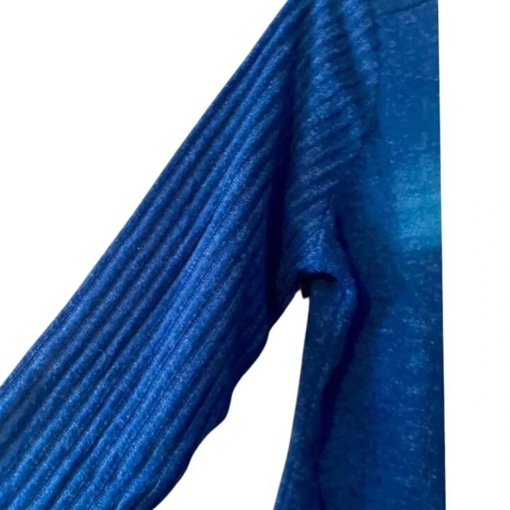 Adrienne Vittadini‎ Navy Mock Neck Asymmetric Sweater Ribbed Sleeves Size S